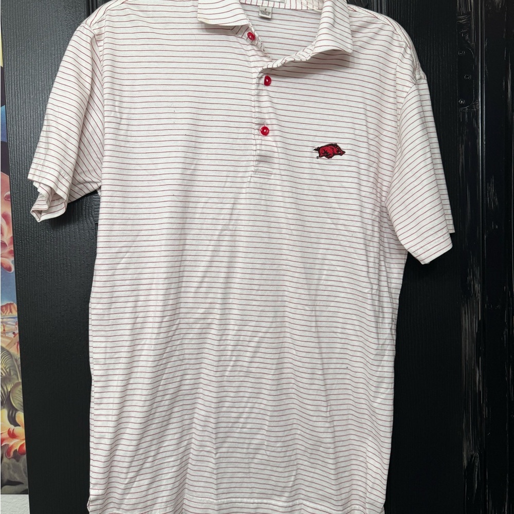 Peter Millar White and Red Striped Polo Shirt